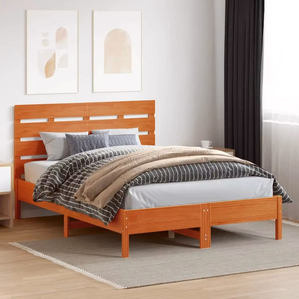 Berkfield Home Rustic Solid Wood Pine Headboard in Wax Brown, Width: 150 cm – 3
