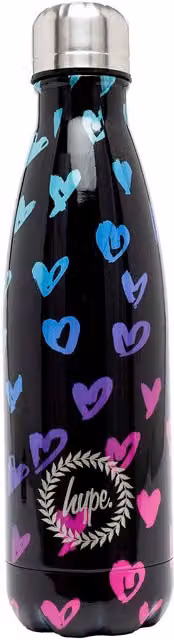 Hype Pink Heart Print Aluminium Water Bottle with Leakproof Screw Lid