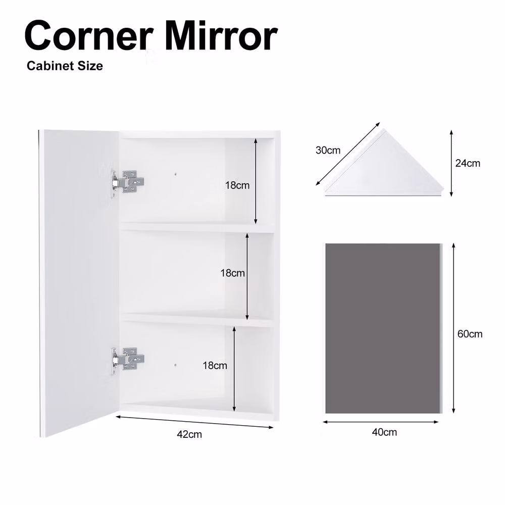 KEEPREAPER Corner Mirrored Bathroom Cabinet in White, W: 40 cm, H: 60 cm – 2