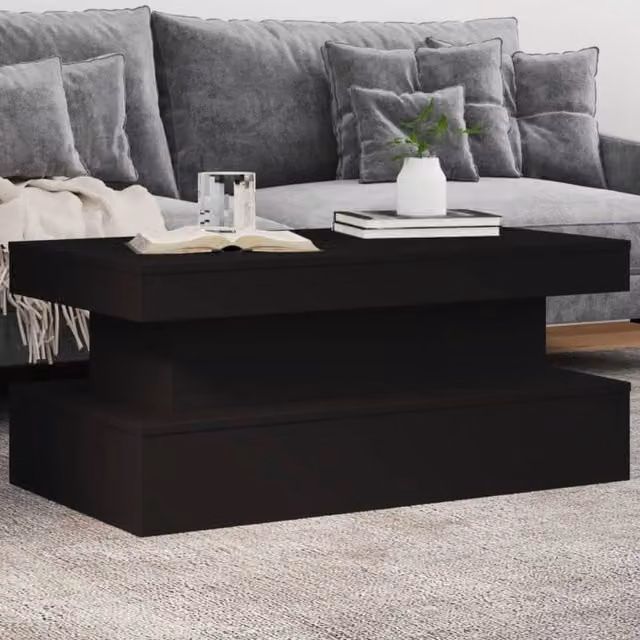 Berkfield Home Modern Black Coffee Table with LED Lights and Lift Mechanism, W: 90 cm, D: 50 cm, H: 40 cm