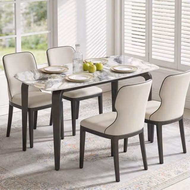 EONLION Modern Rectangular Dining Table with White Glossy Sintered Stone Tabletop – 1