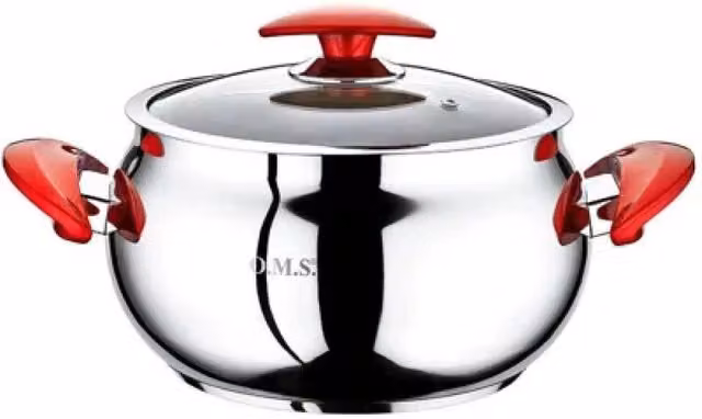 OMS 7.8L Stainless Steel Stock Pot with Glass Lid, Silver, Diameter: 26 cm – 1
