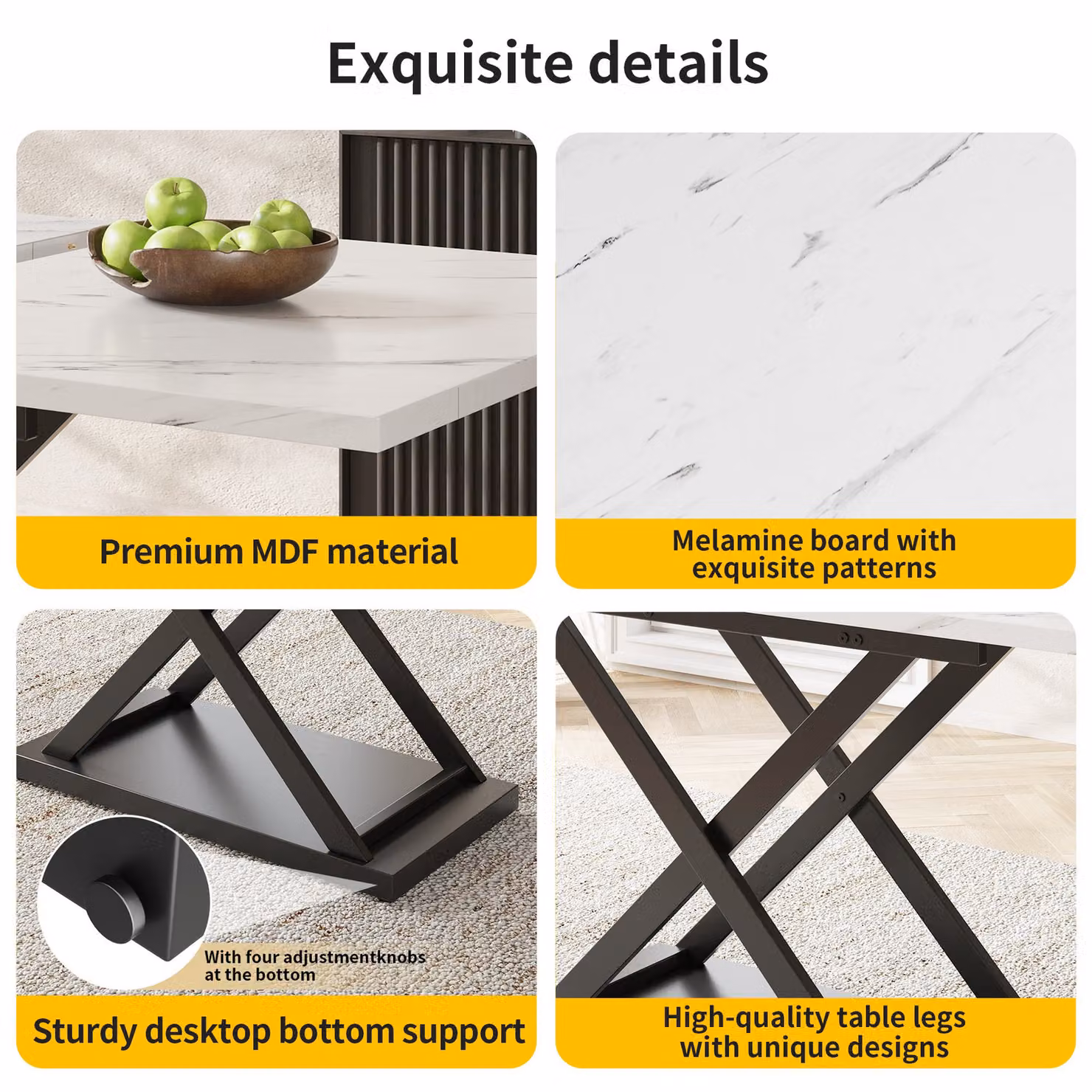 Aosom UK Extendable Rectangular Dining Table with White Marble MDF Top and X-Frame Iron Legs, H 75 x W 120 cm – 4