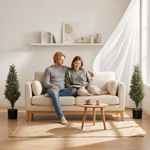 HOMCOM Set of 2 Green Decorative Artificial Cypress Trees with Weighted Concrete Pots, Height: 90 cm – 6