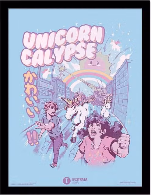 Ilustrata Unicorncalypse Framed Paper Poster in Pale Blue