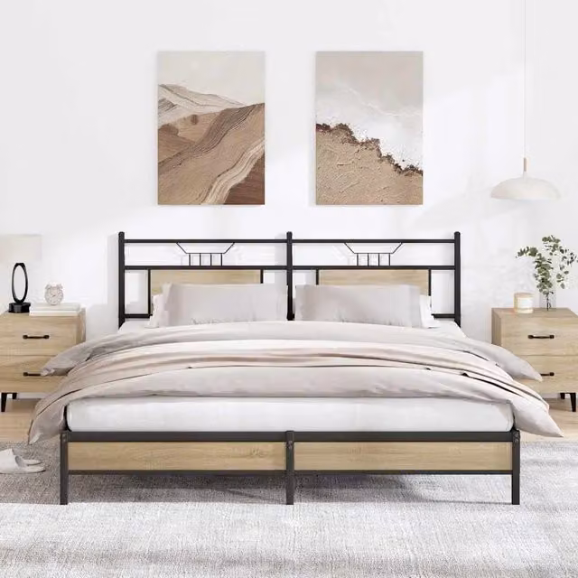 Berkfield Home Sonoma Oak Bed Frame in Brown, Engineered Wood, W/D/H: 183 x 203 x 30 cm – 1