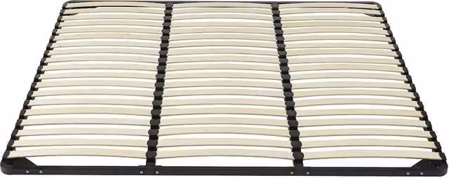Vente-unique Black Slatted Bed Base Frame with 3x19 Cambered Sprung Wood Slats, W/D/H: 200 x 200 x 30 cm