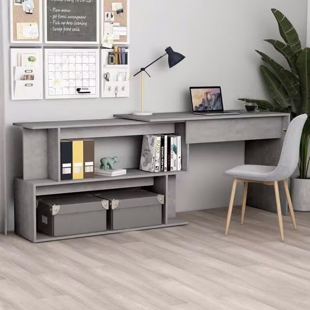 Berkfield Home Modern Corner Desk in Concrete Grey, W/D/H: 200 x 50 x 76 cm