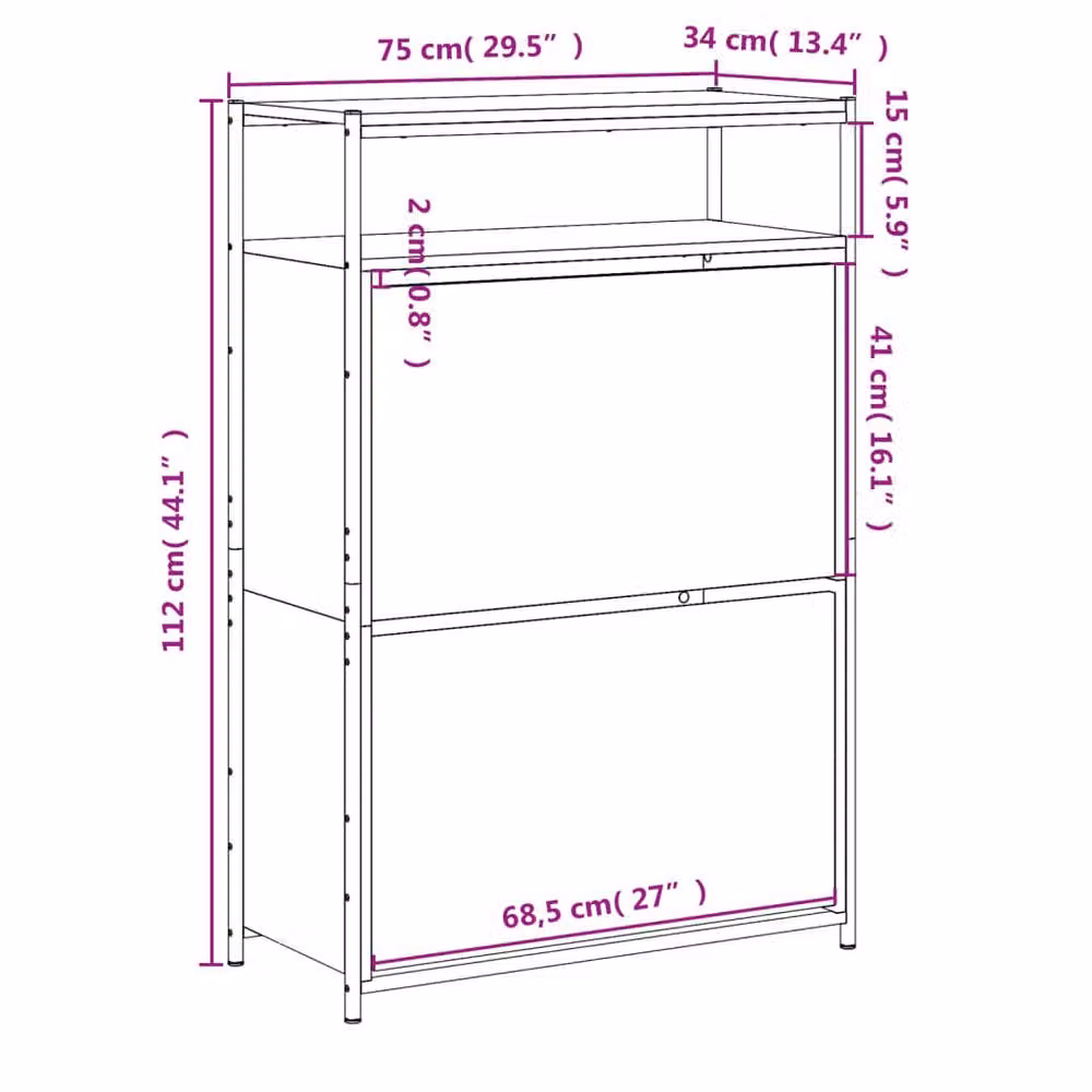 Berkfield Home Modern Black Shoe Cabinet with Tilting Compartments, W/D/H: 75 x 34 x 112 cm – 4