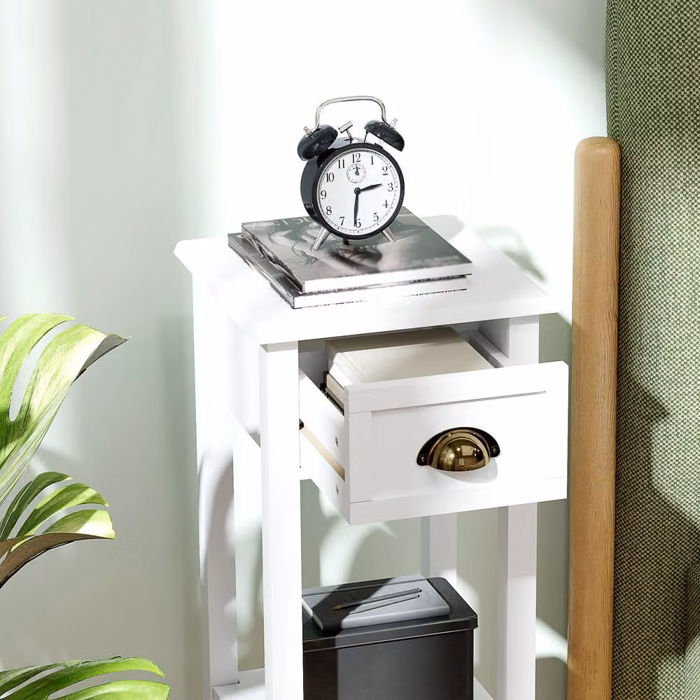 STILVORA Set of 2 Modern White Wood Side Tables with Drawer and Shelf – 5