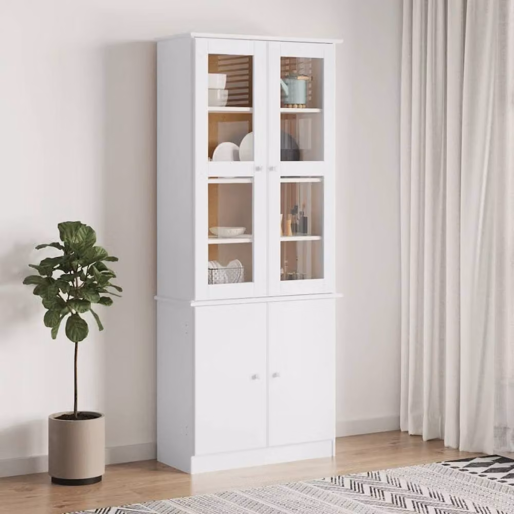 Berkfield Home ALTA Glass Display Cabinet in White Solid Pine Wood, W/D/H: 77 x 35 x 186.5 cm – 2