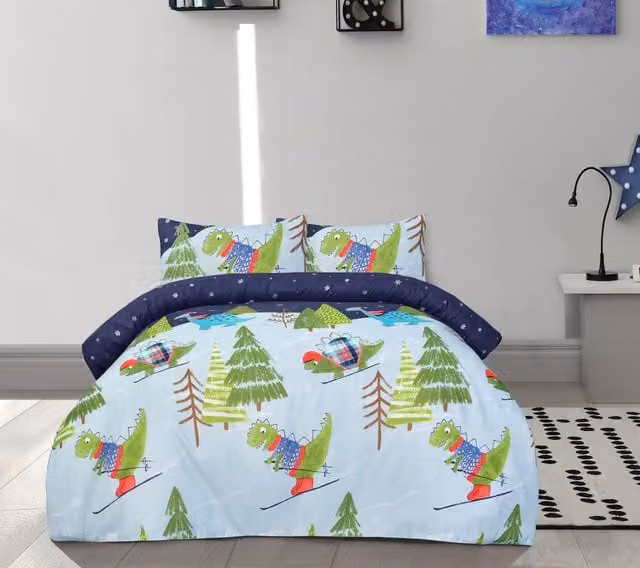 Smart Living Kids' Reversible Animal Graphic Duvet Cover, Pillowcase and Fitted Sheet Set, Blue, Single, W/D/H: 90 x 200 cm – 1