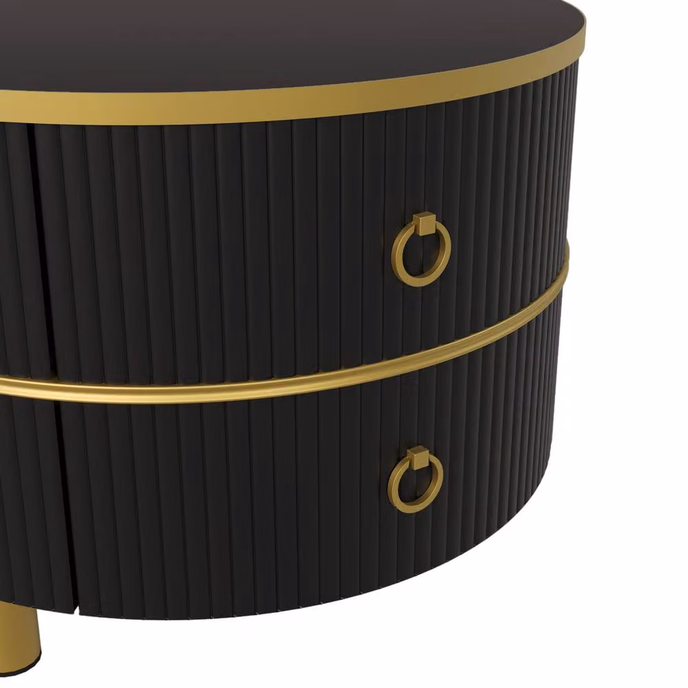 BTM 2-in-1 Round Coffee Table Set with Glossy Marble Top and 2 Drawers in Black – 4