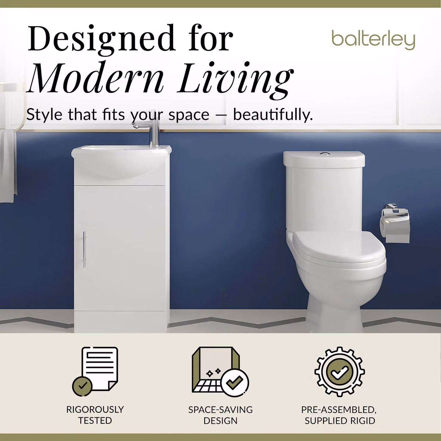 Balterley Gloss White Compact Cloakroom Vanity Unit, Toilet and Seat Set – 2