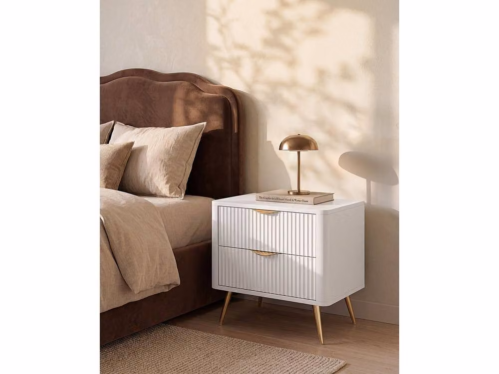 Vente-unique Elonaria Set of 2 Bedside Tables with 2 Drawers in White and Gold – 3