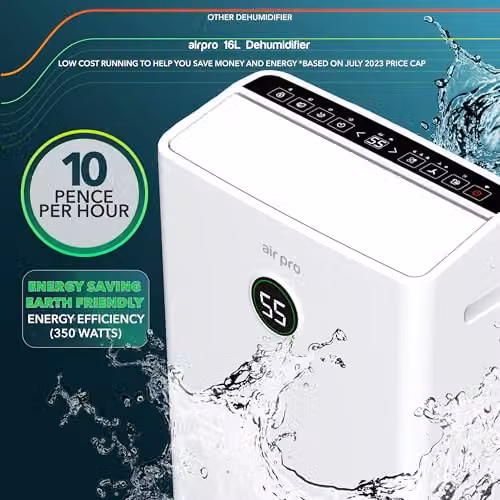 MONHOUSE Digital Dehumidifier in White with Sleep Mode, 24H Timer and Continuous Drain, 16L/Day Capacity – 4