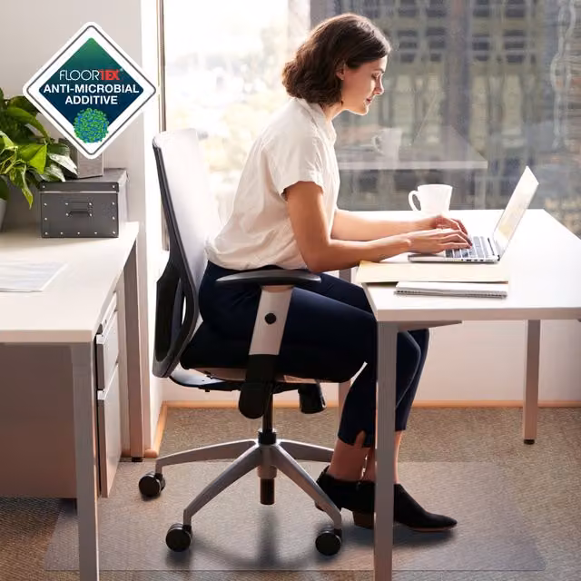 Floortex Transparent Anti-Microbial Chair Mat for Standard Pile Carpets