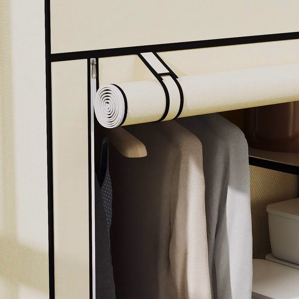 STILVORA Modern Freestanding Wardrobe with Hanging Rod and Internal Shelves in Beige, H: 162.5 cm x W: 103.0 cm – 5
