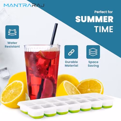 MantraRaj Pack of 3 Silicone Ice Cube Trays with Non-Spill Lids in Blue and Green – 2