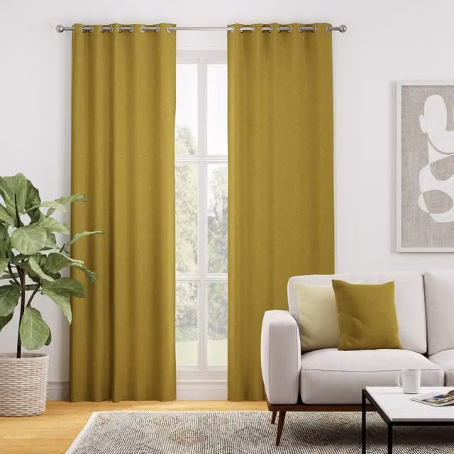 Terrys Kansai Plain Made to Measure Blackout Eyelet Curtain in Yellow