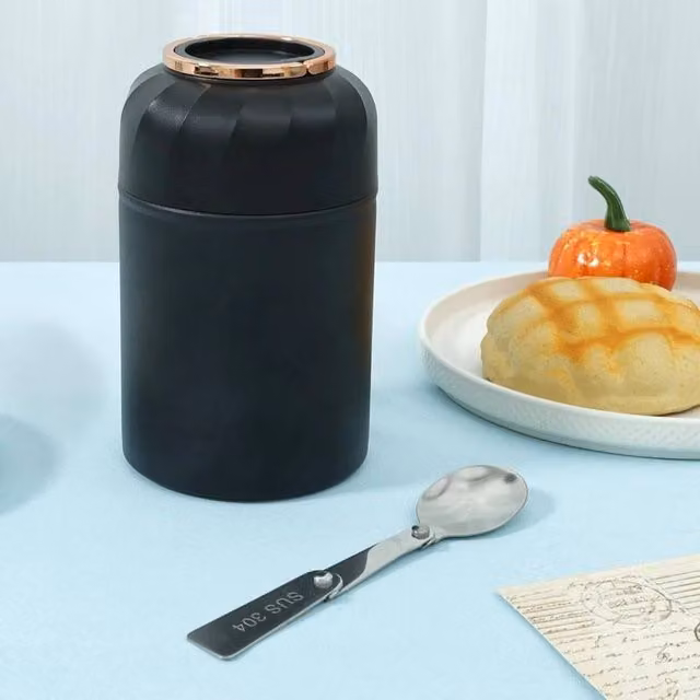 KORVIXA Stainless Steel Hot Food and Soup Thermos Flask in Black – 1