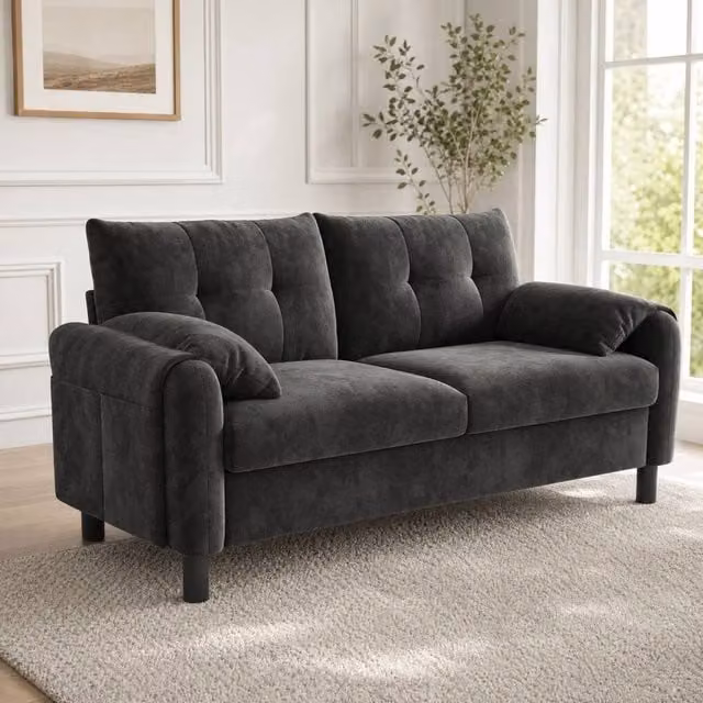STILVORA 2-Seater Modern Upholstered Sofa in Grey with Storage, W: 158.0 cm, D: 80.0 cm, H: 88.5 cm