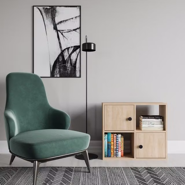 Decorotika Tasso Bookcase with Cabinets in Oak Brown, W: 62.6 cm, H: 94.0 cm, D: 62.6 cm