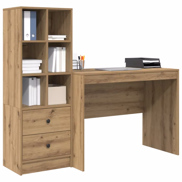 Berkfield Modern Writing Desk with Storage in Artisan Oak and Cream