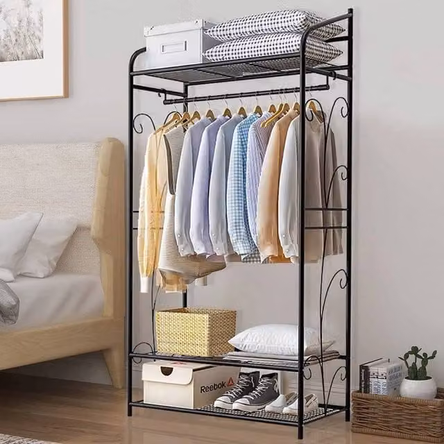 EONLION Heavy Duty Metal Clothes Rail Rack in Matt Black, W/D/H: 50 x 50 x 161 cm – 1