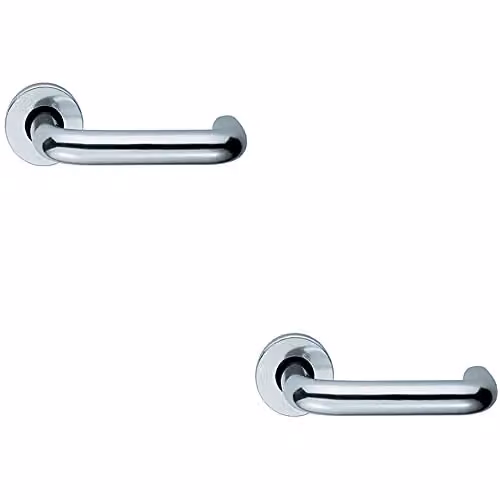 Loops 2 Pack 19mm Round Bar Safety Lever Door Handles with Concealed Fix Round Rose in Polished Aluminium Silver