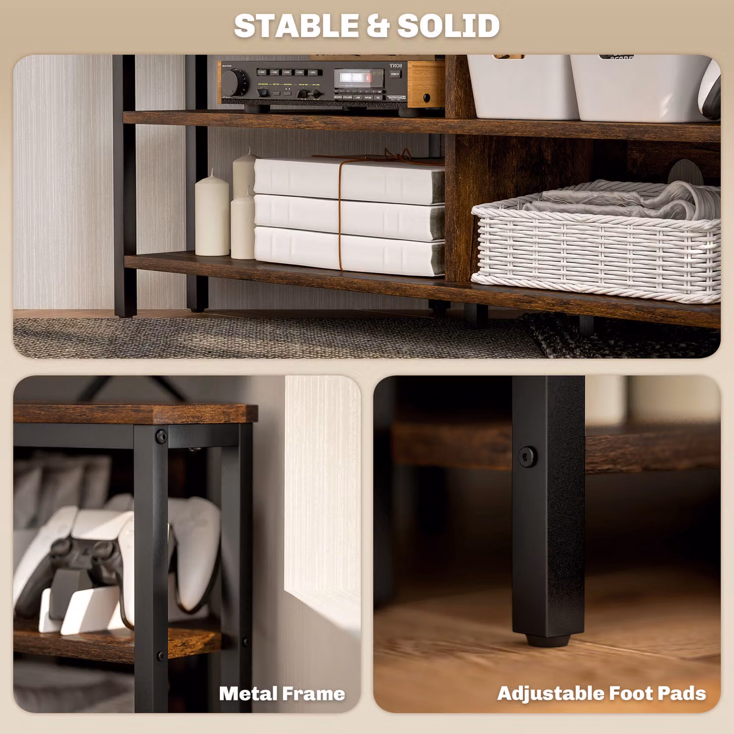 HOMCOM Industrial-Style Corner TV Unit in Black and Brown – 7