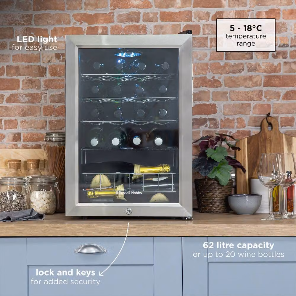 Russell Hobbs 62 Litre Glass Door Drinks and Wine Cooler with Lock, RHGWC4SS-LCK, Grey – 2