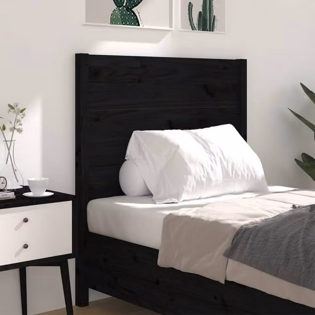 Berkfield Home Black Solid Wood Pine Headboard W/D/H: 96 x 4 x 100 cm