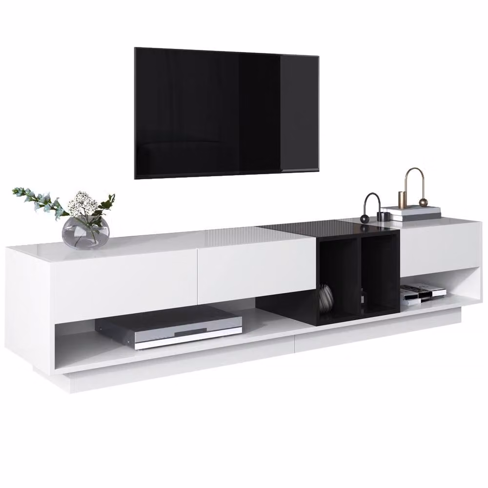 Matteo Modern High-Gloss TV Cabinet with Drawers in White and Black, W/D/H: 42 x 40 x 40 cm – 3