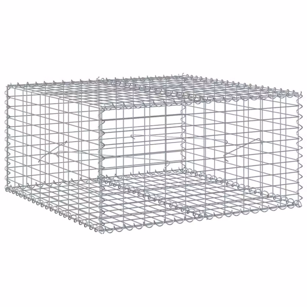 Berkfield Home Silver Galvanised Steel Gabion Basket with Cover, W: 100 cm, D: 100 cm, H: 50 cm – 2