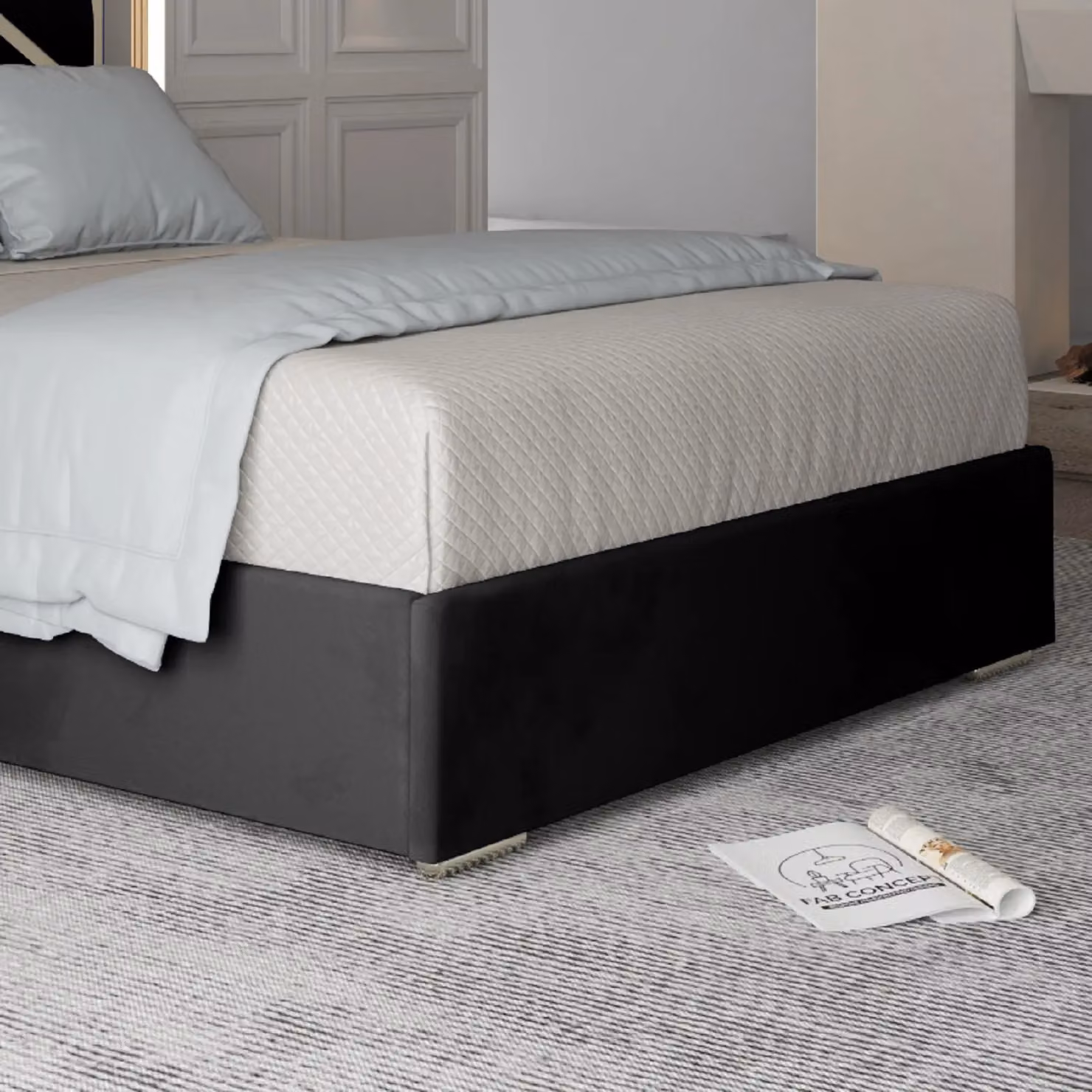 KDMD George Upholstered Soft Velvet Metal Designer Bed Frame in Black, Size: Super King, H 189 cm x W 200 cm x D 127 cm – 4