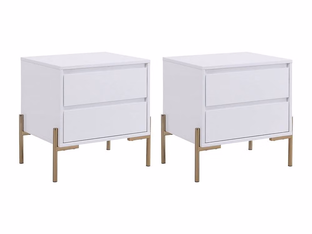 Vente-unique Set of 2 White Lacquered MDF and Metal Bedside Tables with 2 Drawers – 2