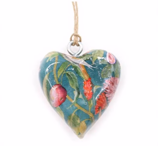 KDMD Large Multicolour Wooden Heart Wall Plaque with Bird and Floral Design