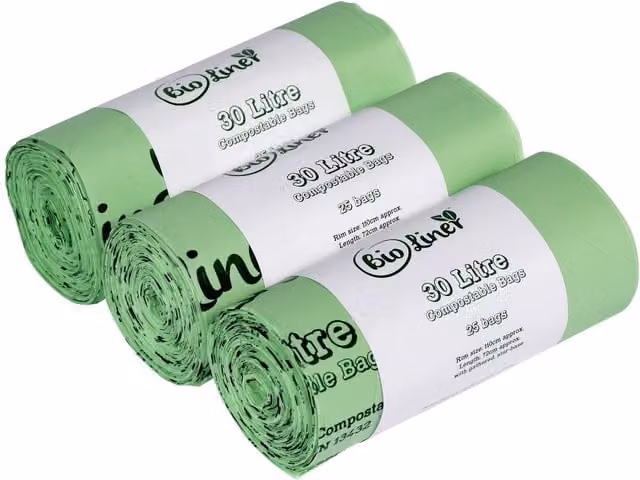 BioLiner Compostable Food Waste Bin Bags, Green, 30 l