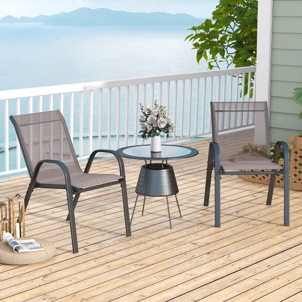 Costway Set of 2 Stackable Metal Outdoor Patio Dining Armchairs in Matt Grey – 3