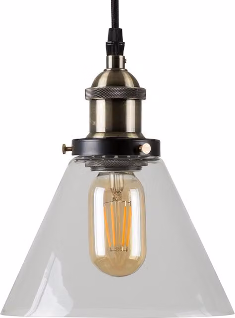 ValueLights Norton Vintage Cone Pendant Ceiling Light in Black and Gold/Brass with Transparent Glass