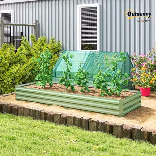 Outsunny Galvanised Steel Raised Garden Bed, Light Green, W: 241 cm, D: 90.5 cm, H: 30 cm – 2