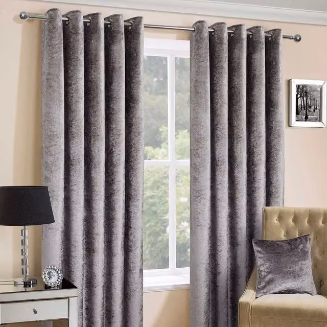 Homescapes Silver Thermal Insulating Velvet Eyelet Curtain Pair, Width: 167 cm
