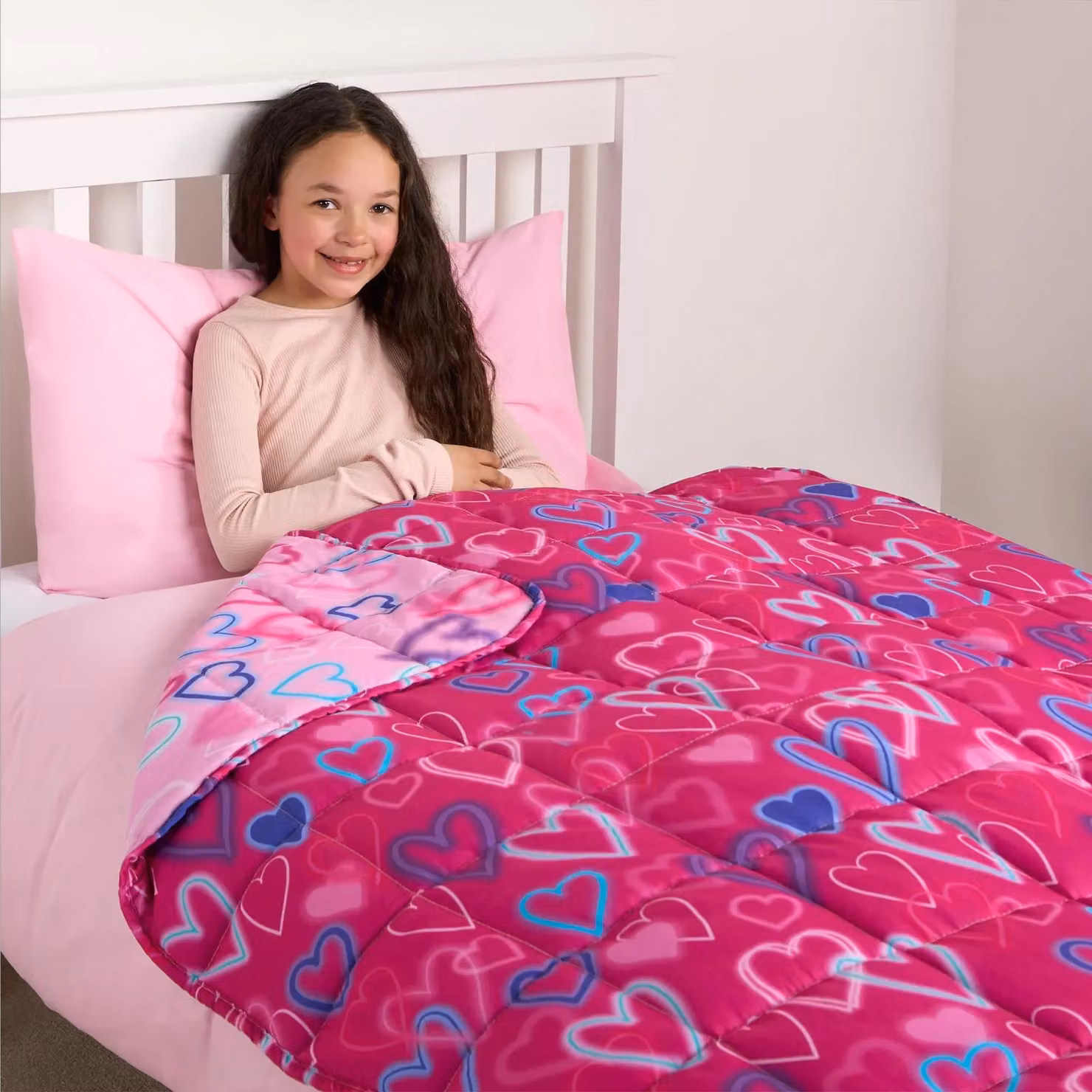 OHS Kids Hearts Weighted Blanket in Purple and Bright Pink, 3kg – 2