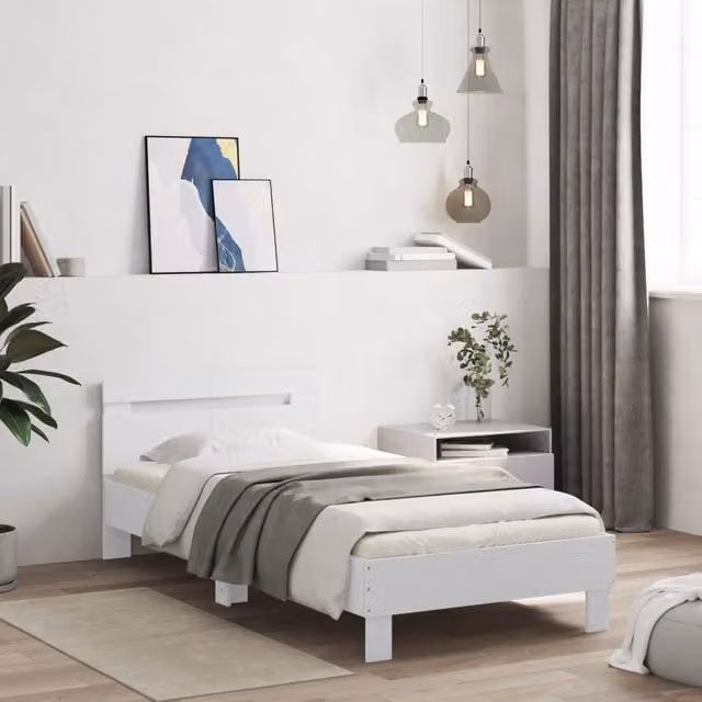 Berkfield Home White Bed Frame with Headboard, W/D/H: 100 x 200 cm – 1