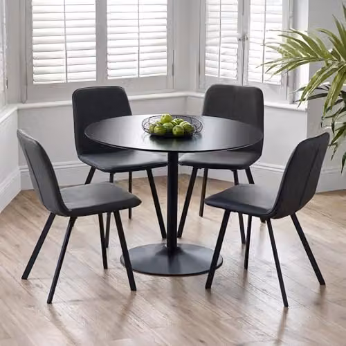 Julian Bowen Goya Set of 2 Upholstered Faux Leather Dining Chairs in Grey and Black, H 86.5 x W 60 x D 45 cm – 3