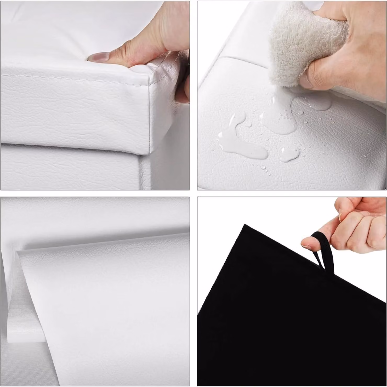 SONGMICS Large Foldable Storage Ottoman Foot Rest Cube Heavy Duty Bench in White – 3