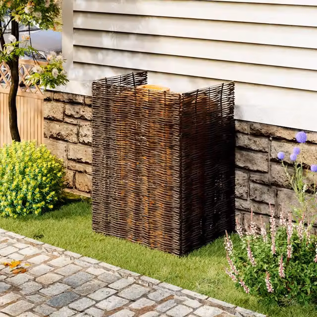 Lifeideas Woven Wicker Garden Trash Can Fence, Brown, Height: 81 cm