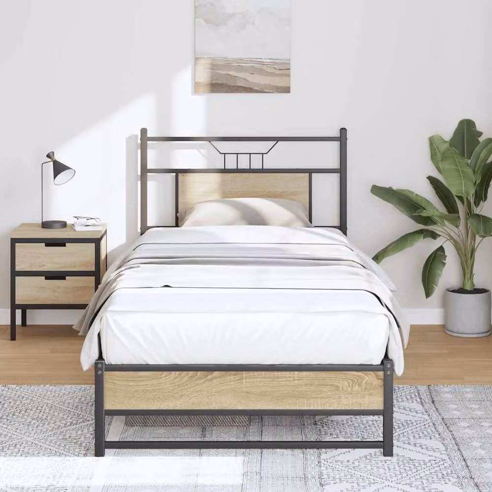 Berkfield Home Single Bed Frame in Sonoma Oak Brown, W/D/H: 90 x 190 cm – 2