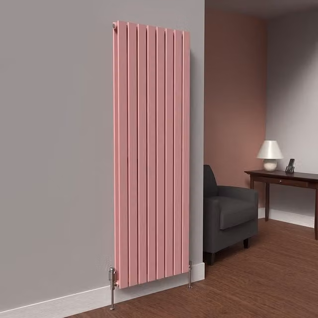 Lux Heat Flat Coloured Vertical Steel Radiator, Pastel Pink, H: 160 cm, W: 56 cm
